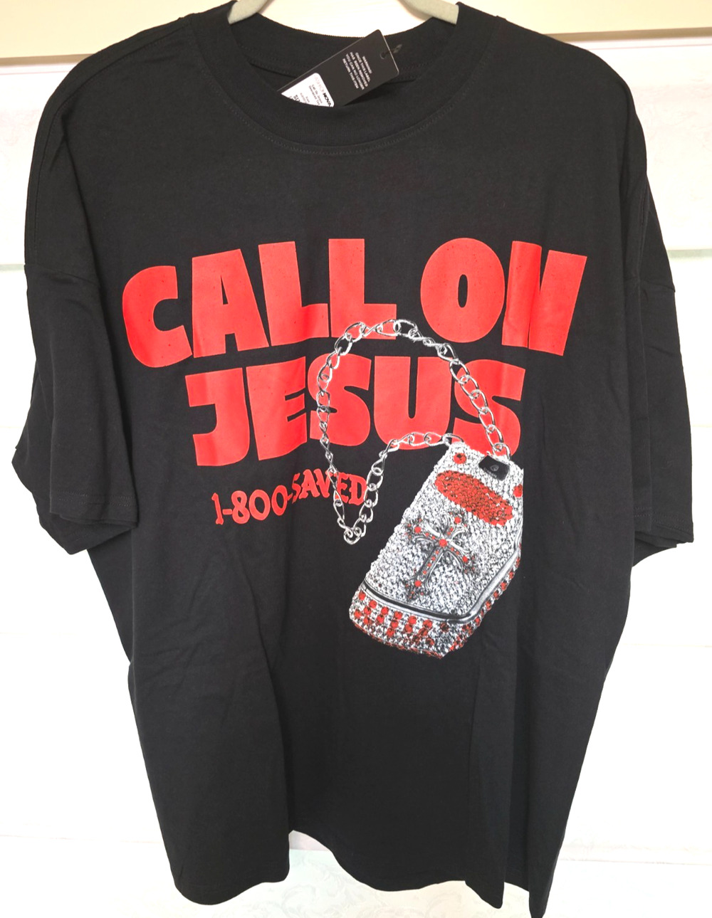 Fashion Nova Call On Jesus Shirt XL Black Oversized Christian Graphic Tee NWT